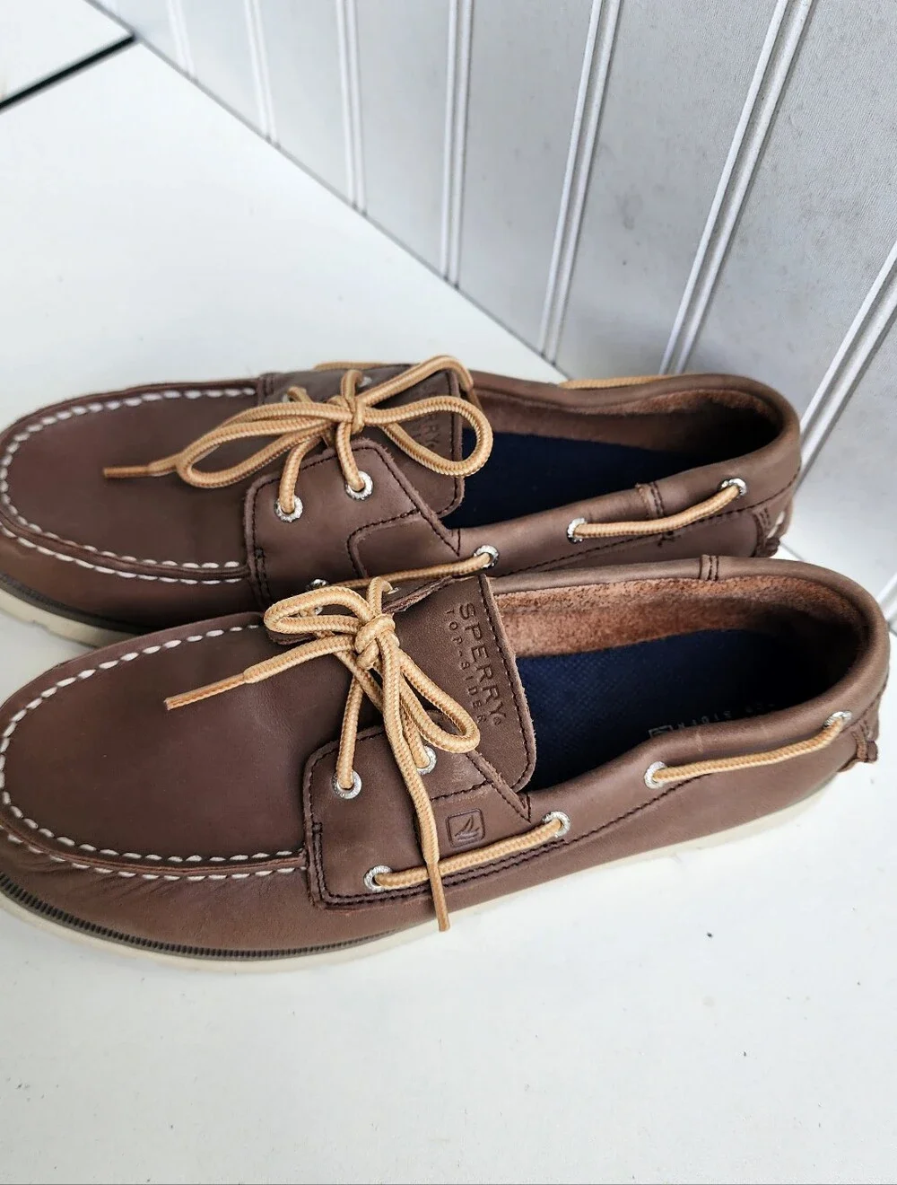 Sperry Top-sider LEEWARD BOYS Boat Shoes Dark Brown Leather Nubuck Sz 5.5 MSh